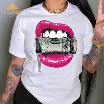 Lips Print T-shirts For Woman Fashion Club Sexy Lip T Shirt Kiss Lips Funny Summer Short Sleeve Graphic T-shirt Women Tshirt