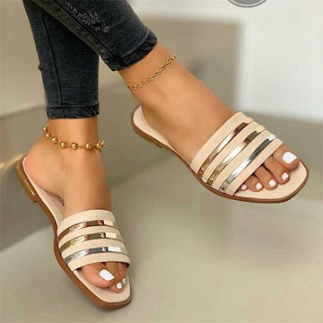 Fashion Rubber Footwear For Women PU Upper Slippers Fancy Ladies Sandals New Design Fashion Flat Summer Sandals 2023