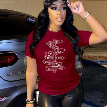 GX059M woman tops fashionable printing plus size summer graphic designer t shirts for women brand t shirt